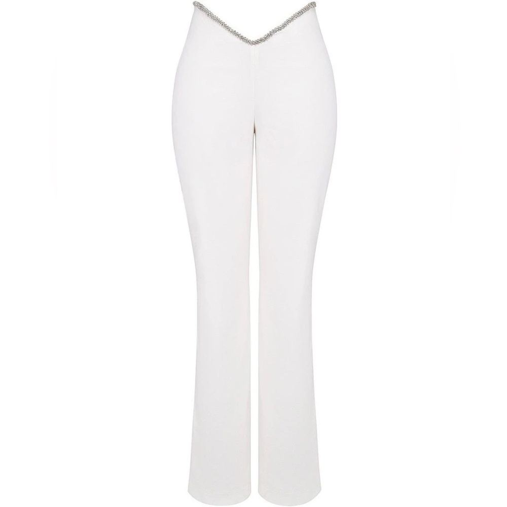 Mistress Rocks Crystal Embellished Trousers in Ivory